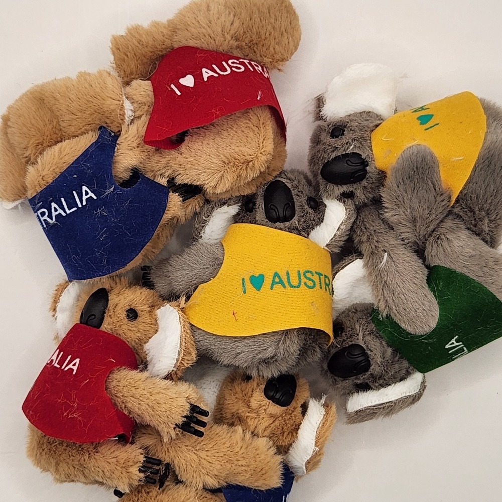 Lot Of 7 Vintage Koala Bear Plush Pencil Huggers Australia Souvenirs Clip On
